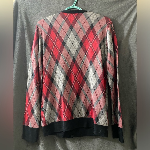 Hawkings McGill Jacquard red tartan cardigan. Men's small - Picture 2 of 5